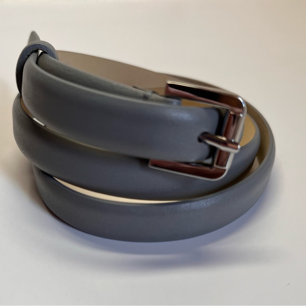 MaxMara Gray Leather Skinny Belt Size 38